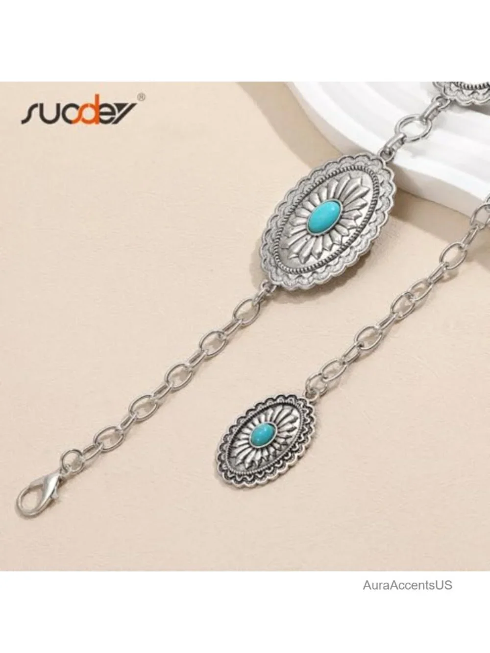 Western Chain Belt for Women Cowgirl Concho Country Turquoise Fashion Waist Belt